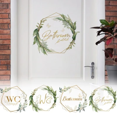 New English PVC Self-adhesive Flower Wall Door Sticker For Bathroom Toilet Doors WC Room Decor Wedding Home Decorations Accessories