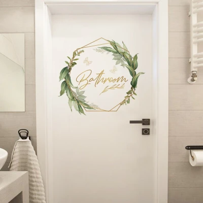 New English PVC Self-adhesive Flower Wall Door Sticker For Bathroom Toilet Doors WC Room Decor Wedding Home Decorations Accessories 2