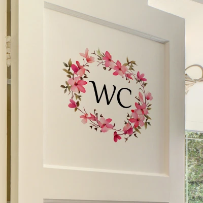 New Pink Floral Ring Wc Door Sticker Bathroom Toilet Background Decorative Sticker Self-adhesive and Removable 1