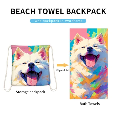 Two-in-one Foldable Beach Towel With Printed Bath Towel Integrated Beach Towel Bag With Storage 1