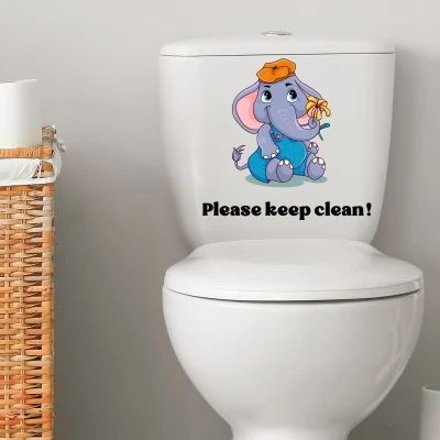 English Little Elephant Toilet Wall Stickers Bathroom Bathroom Decoration Self-adhesive Wall Stickers 2