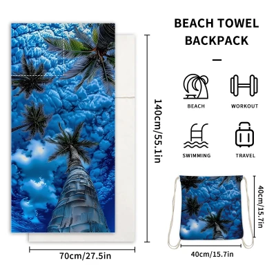 Beach Towel All-in-one Bag Printed Portable Bath Towel Beach Towel Backpack Drawstring Backpack 2