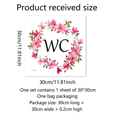 New Pink Floral Ring Wc Door Sticker Bathroom Toilet Background Decorative Sticker Self-adhesive and Removable 4