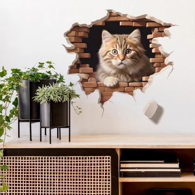 Cartoon Broken Wall Cute Kitten Wall Stickers Living Room Bedroom Background Decorative Wall Stickers Self-Adhesive 1