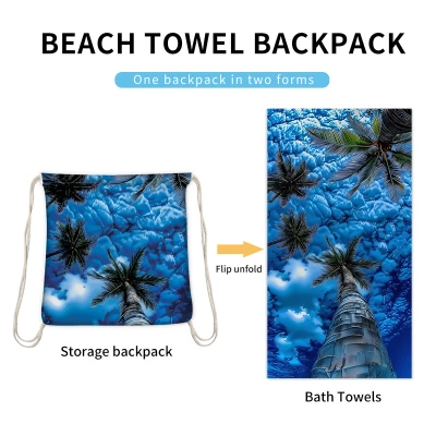 Beach Towel All-in-one Bag Printed Portable Bath Towel Beach Towel Backpack Drawstring Backpack 1