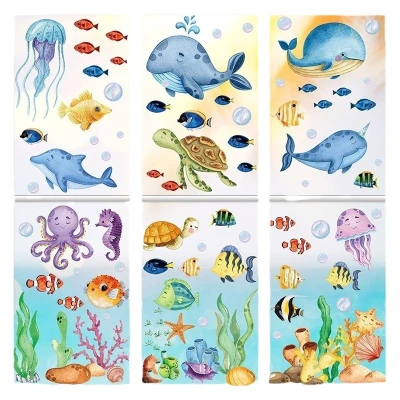 Set of 9PCS Sea World Cartoon Stickers Living Room Bedroom Children's Room Decoration Stickers Moisture-proof Wall Stickers