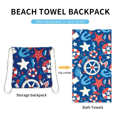 Stylish Printed Beach Towel Backpack Multi-functional Waterproof Towel Bag With Foldable Design For Beach Pool Picnic Travel 1