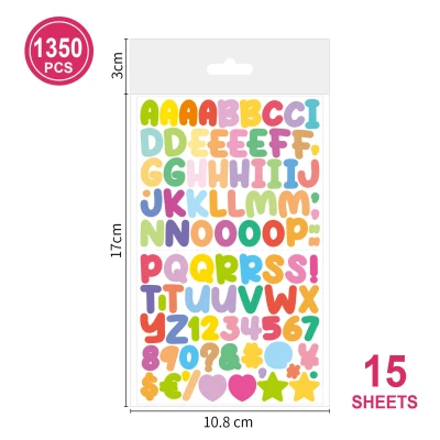 0.5'' Cartoon Letter Sticker Set 15 Sheets 1350 Pieces Handbook Material Decoration Guka Letter Sticker 4