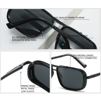 Inner Ring Metal Square Men's Polarized Sunglasses Driver Driving and Cycling Sunglasses Outdoor Fishing Travel Sunglasses 3