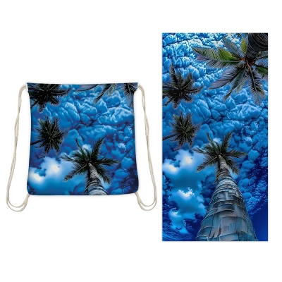 Beach Towel All-in-one Bag Printed Portable Bath Towel Beach Towel Backpack Drawstring Backpack 4