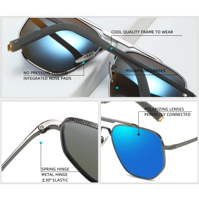 2024 Summer New Men's Square Polarized Colorful Film Glasses Driver Driving Cycling Metal Sunglasses Outdoor Fishing 3