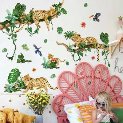 Cartoon Animal Branches Vines Leopard Bird Children's Room Home Decoration Wall Stickers 1