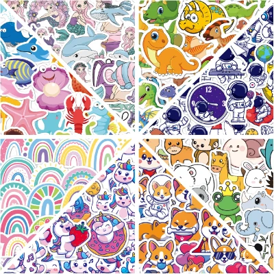 Children's Cartoon Stickers 100PCS Little Mermaid Unicorn Dinosaur Water Cup Stationery Waterproof Children's Stickers