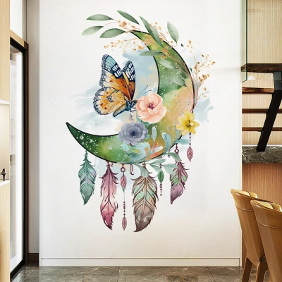 Butterfly Dream Catcher Wall Sticker Warm Bedroom Room Bedside Decoration Self-adhesive Wall Sticker