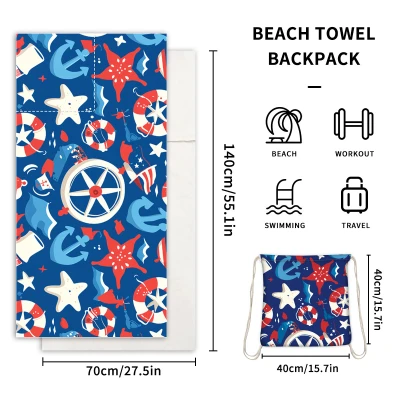 Stylish Printed Beach Towel Backpack Multi-functional Waterproof Towel Bag With Foldable Design For Beach Pool Picnic Travel 2