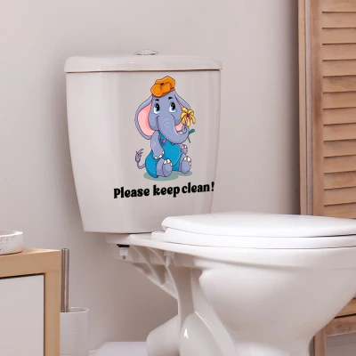 English Little Elephant Toilet Wall Stickers Bathroom Bathroom Decoration Self-adhesive Wall Stickers 1