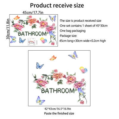 New Flower English Bathroom Wall Stickers Door Stickers Bathroom Decorative Wall Stickers Self-adhesive Wall Stickers 4