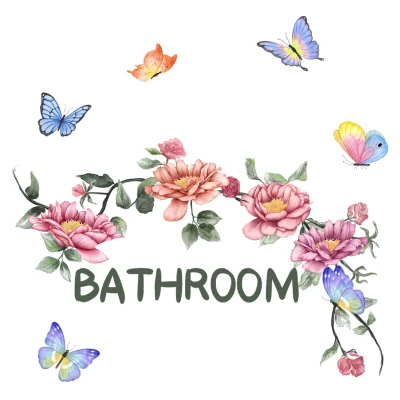 New Flower English Bathroom Wall Stickers Door Stickers Bathroom Decorative Wall Stickers Self-adhesive Wall Stickers 3