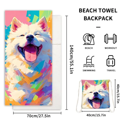 Two-in-one Foldable Beach Towel With Printed Bath Towel Integrated Beach Towel Bag With Storage 2