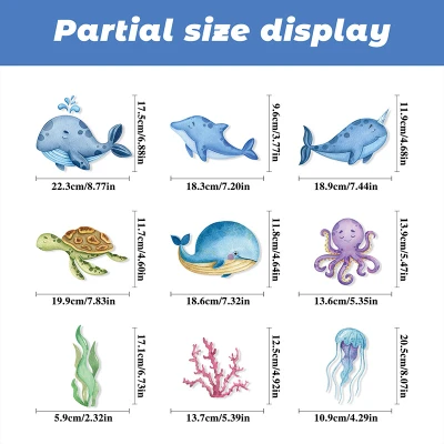 Set of 9PCS Sea World Cartoon Stickers Living Room Bedroom Children's Room Decoration Stickers Moisture-proof Wall Stickers 4