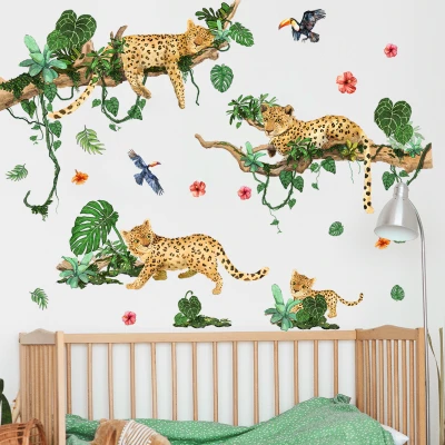 Cartoon Animal Branches Vines Leopard Bird Children's Room Home Decoration Wall Stickers