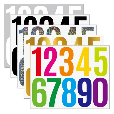 3'' Set of 5PCS Numbers Sticker Large Reflective Numbers Mailbox Identification Cargo Classification Self-adhesive Die-cut Waterproof Numbers Sticker