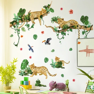 Cartoon Animal Branches Vines Leopard Bird Children's Room Home Decoration Wall Stickers 2