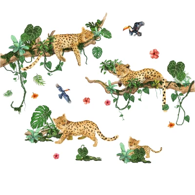 Cartoon Animal Branches Vines Leopard Bird Children's Room Home Decoration Wall Stickers 3