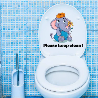 English Little Elephant Toilet Wall Stickers Bathroom Bathroom Decoration Self-adhesive Wall Stickers