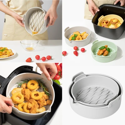 8.8'' New Silicone Molds For Air Fryer Pizza Accessories Airfryer Tray Shape Basket Mold For Baking Kitchen Utensil Cake Pan Bakeware