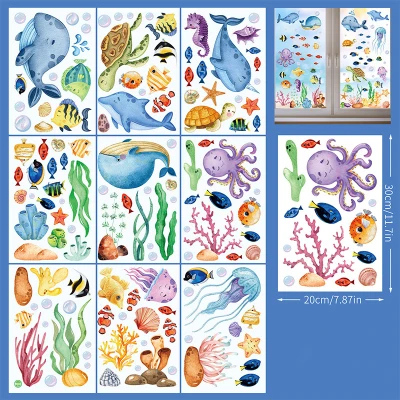 Set of 9PCS Sea World Cartoon Stickers Living Room Bedroom Children's Room Decoration Stickers Moisture-proof Wall Stickers 2